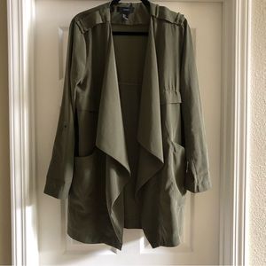 Forever 21 Olive Lightweight Open Front Draped Jacket - Large